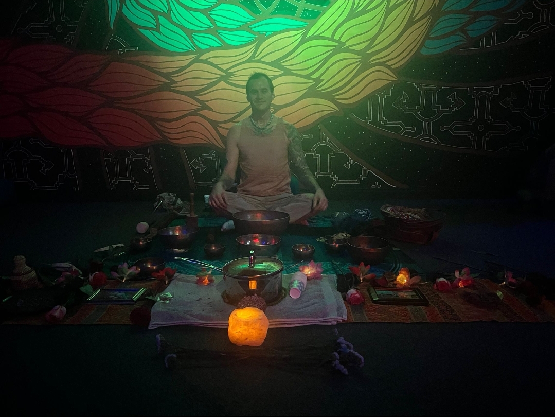 Sound healing ceremony with singing bowls