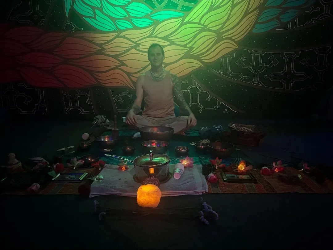 Sound healing ceremony with singing bowls